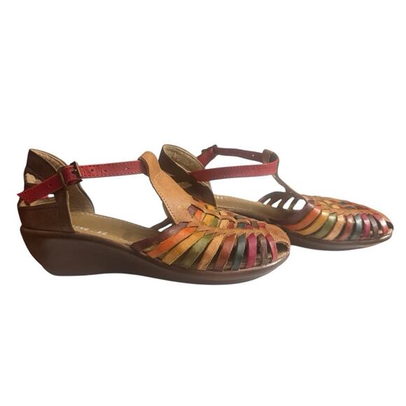 Huaraches Sandals Womens 7 M Colorful Leather Made In Mexico Wedge Ankle Strap - Picture 6 of 10